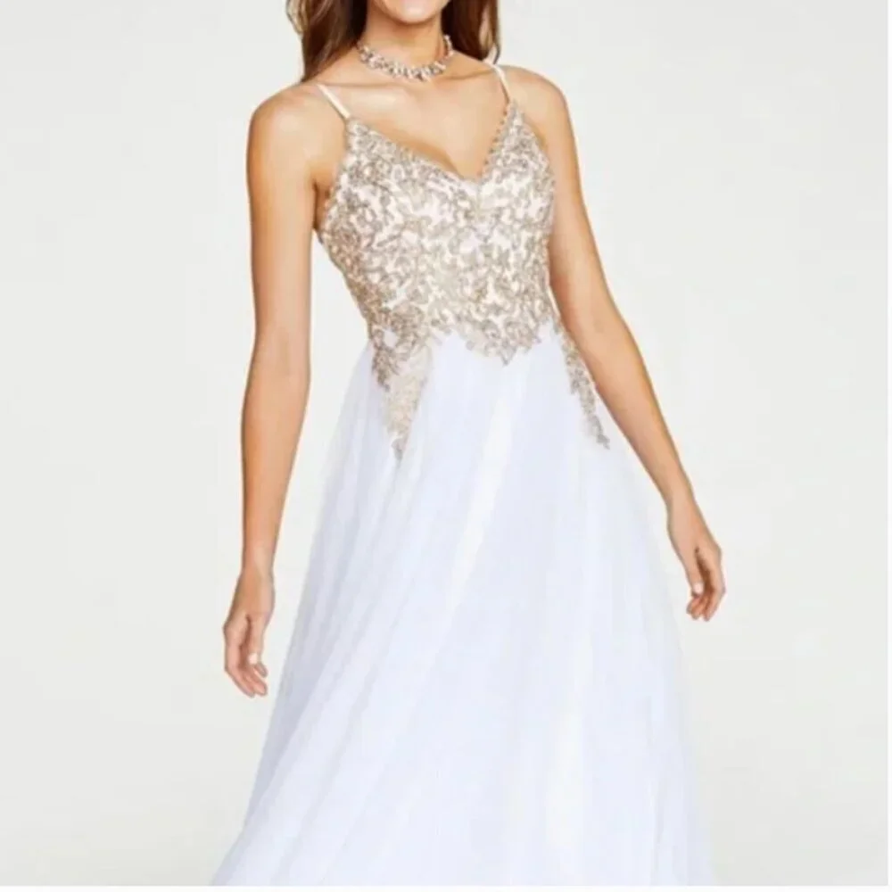 Say Yes to the Prom Dress White Gold Embellished Dress Size 17 NWT